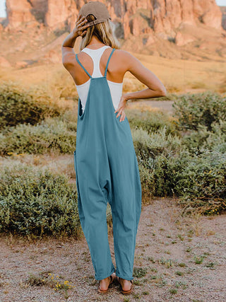 Shop Double Take Full Size V-Neck Sleeveless Jumpsuit with Pockets Now On Klozey Store - Trendy U.S. Premium Women Apparel & Accessories And Be Up-To-Fashion!