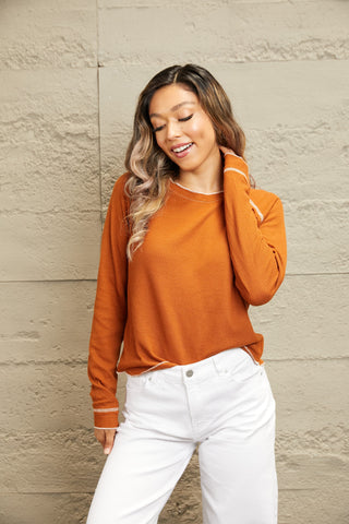 Shop Double Take Long Raglan Sleeve Round Neck Top Now On Klozey Store - Trendy U.S. Premium Women Apparel & Accessories And Be Up-To-Fashion!