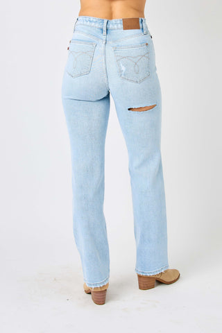 Shop Judy Blue Full Size High Waist Distressed Straight Jeans Now On Klozey Store - Trendy U.S. Premium Women Apparel & Accessories And Be Up-To-Fashion!