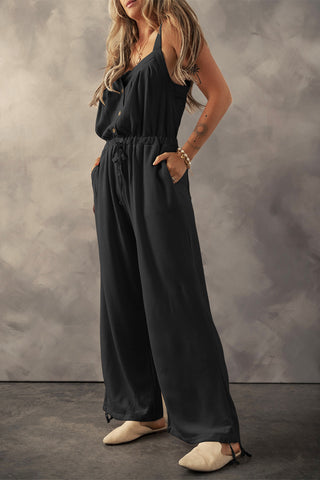 Shop Waffle-Knit Drawstring Wide Strap Jumpsuit Now On Klozey Store - Trendy U.S. Premium Women Apparel & Accessories And Be Up-To-Fashion!