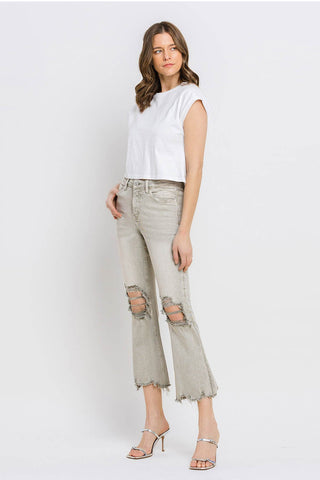 Shop Lovervet Distressed Raw Hem Cropped Flare Jeans Now On Klozey Store - Trendy U.S. Premium Women Apparel & Accessories And Be Up-To-Fashion!