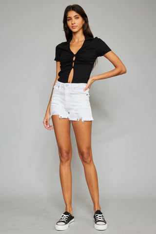 Shop Kancan Full Size High Rise Frayed Hem Denim Shorts Now On Klozey Store - Trendy U.S. Premium Women Apparel & Accessories And Be Up-To-Fashion!