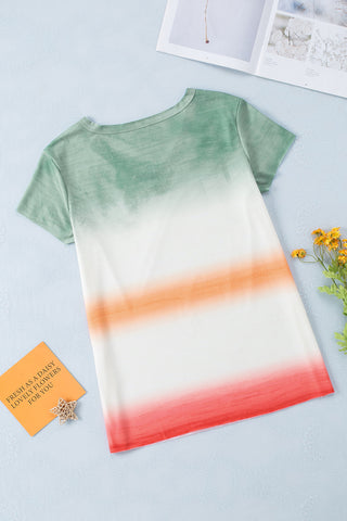 Shop Double Take Tie-Dye V-Neck Short Sleeve Tee Now On Klozey Store - Trendy U.S. Premium Women Apparel & Accessories And Be Up-To-Fashion!