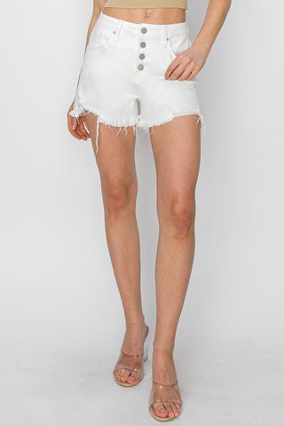 Shop RISEN Button Fly Frayed Hem Denim Shorts Now On Klozey Store - Trendy U.S. Premium Women Apparel & Accessories And Be Up-To-Fashion!