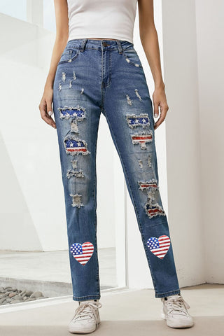 Shop US Flag Distressed Straight Jeans Now On Klozey Store - Trendy U.S. Premium Women Apparel & Accessories And Be Up-To-Fashion!