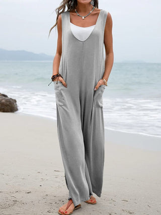 Shop Full Size Wide Strap Jumpsuit with Pockets Now On Klozey Store - Trendy U.S. Premium Women Apparel & Accessories And Be Up-To-Fashion!