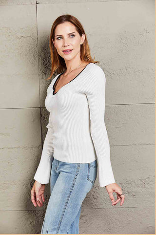 Shop Double Take Contrast Sweetheart Neck Ribbed Top Now On Klozey Store - Trendy U.S. Premium Women Apparel & Accessories And Be Up-To-Fashion!