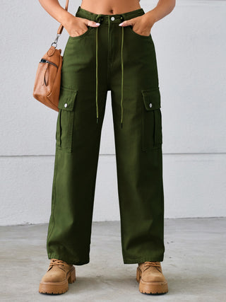 Shop Drawstring Mid-Rise Waist Straight Cargo Jeans Now On Klozey Store - Trendy U.S. Premium Women Apparel & Accessories And Be Up-To-Fashion!