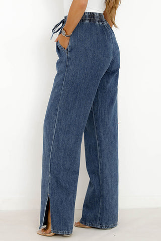 Shop Slit Wide Leg Jeans with Pockets Now On Klozey Store - Trendy U.S. Premium Women Apparel & Accessories And Be Up-To-Fashion!