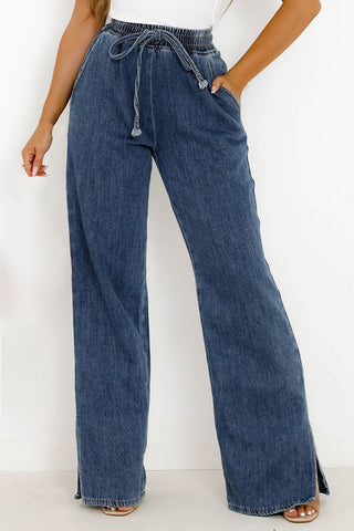 Shop Slit Wide Leg Jeans with Pockets Now On Klozey Store - Trendy U.S. Premium Women Apparel & Accessories And Be Up-To-Fashion!