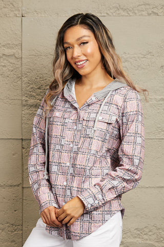 Shop Double Take Plaid Long Sleeve Hooded Jacket Now On Klozey Store - Trendy U.S. Premium Women Apparel & Accessories And Be Up-To-Fashion!