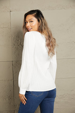 Shop Double Take Ribbed Round Neck Long Sleeve Top Now On Klozey Store - Trendy U.S. Premium Women Apparel & Accessories And Be Up-To-Fashion!