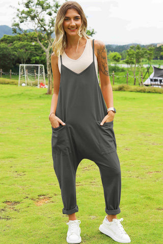 Shop Double Take Full Size Sleeveless V-Neck Pocketed Jumpsuit Now On Klozey Store - Trendy U.S. Premium Women Apparel & Accessories And Be Up-To-Fashion!