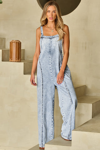 Shop Square Neck Wide Strap Denim Overalls Now On Klozey Store - Trendy U.S. Premium Women Apparel & Accessories And Be Up-To-Fashion!