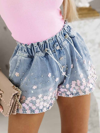 Shop Rhinestone Drawstring Denim Shorts Now On Klozey Store - Trendy U.S. Premium Women Apparel & Accessories And Be Up-To-Fashion!