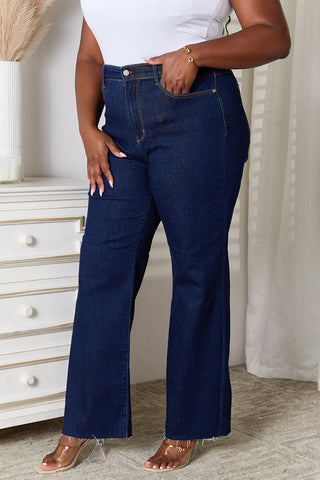 Shop Judy Blue Full Size Raw Hem Straight Leg Jeans with Pockets Now On Klozey Store - Trendy U.S. Premium Women Apparel & Accessories And Be Up-To-Fashion!