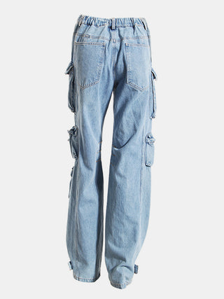 Shop Washed Wide Leg Cargo Jeans Now On Klozey Store - Trendy U.S. Premium Women Apparel & Accessories And Be Up-To-Fashion!
