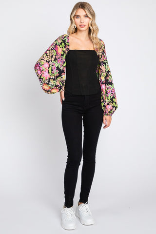 Shop ODDI Full Size Floral Balloon Sleeve Blouse Now On Klozey Store - Trendy U.S. Premium Women Apparel & Accessories And Be Up-To-Fashion!