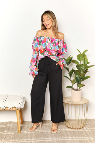 Shop Double Take Floral Off-Shoulder Flounce Sleeve Layered Blouse Now On Klozey Store - Trendy U.S. Premium Women Apparel & Accessories And Be Up-To-Fashion!