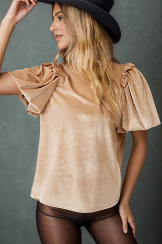 Shop Frill Mock Neck Short Sleeve Blouse Now On Klozey Store - Trendy U.S. Premium Women Apparel & Accessories And Be Up-To-Fashion!