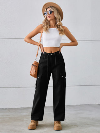 Shop Drawstring Mid-Rise Waist Straight Cargo Jeans Now On Klozey Store - Trendy U.S. Premium Women Apparel & Accessories And Be Up-To-Fashion!