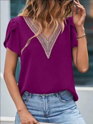 Shop V-Neck Petal Sleeve Blouse Now On Klozey Store - Trendy U.S. Premium Women Apparel & Accessories And Be Up-To-Fashion!