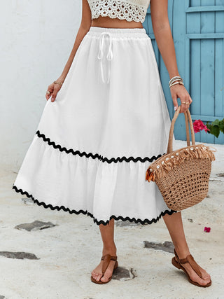 Shop Tied Contrast Trim High Waist Skirt Now On Klozey Store - Trendy U.S. Premium Women Apparel & Accessories And Be Up-To-Fashion!