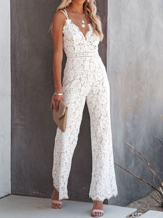 Shop Lace V-Neck Spaghetti Strap Jumpsuit Now On Klozey Store - Trendy U.S. Premium Women Apparel & Accessories And Be Up-To-Fashion!