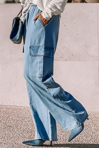Shop Drawstring Wide Leg Jeans with Pockets Now On Klozey Store - Trendy U.S. Premium Women Apparel & Accessories And Be Up-To-Fashion!