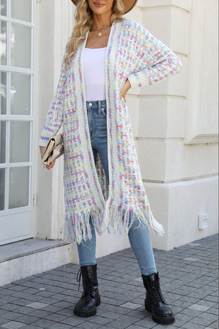 Shop Multicolored Open Front Fringe Hem Cardigan Now On Klozey Store - Trendy U.S. Premium Women Apparel & Accessories And Be Up-To-Fashion!