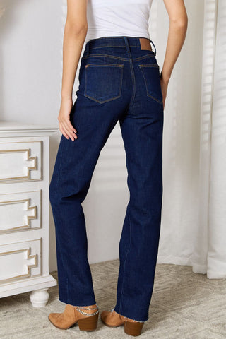 Shop Judy Blue Full Size Raw Hem Straight Leg Jeans with Pockets Now On Klozey Store - Trendy U.S. Premium Women Apparel & Accessories And Be Up-To-Fashion!