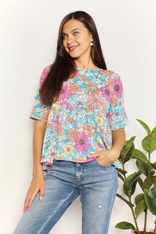 Shop Double Take Floral Round Neck Babydoll Top Now On Klozey Store - Trendy U.S. Premium Women Apparel & Accessories And Be Up-To-Fashion!
