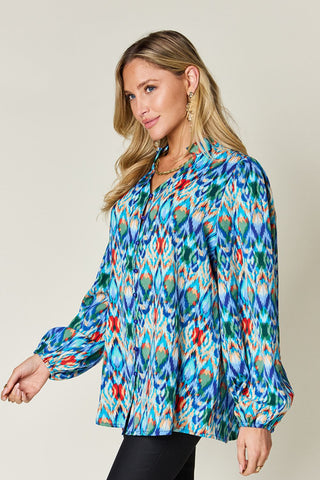 Shop Double Take Full Size Printed Balloon Sleeve Blouse Now On Klozey Store - Trendy U.S. Premium Women Apparel & Accessories And Be Up-To-Fashion!