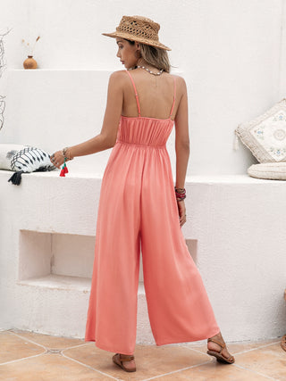 Shop Openwork Spaghetti Strap Wide Leg Jumpsuit Now On Klozey Store - Trendy U.S. Premium Women Apparel & Accessories And Be Up-To-Fashion!