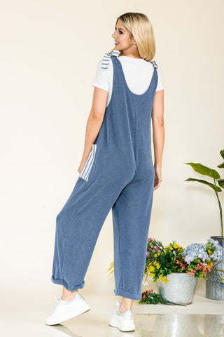 Shop Celeste Full Size Stripe Contrast Pocket Rib Jumpsuit Now On Klozey Store - Trendy U.S. Premium Women Apparel & Accessories And Be Up-To-Fashion!