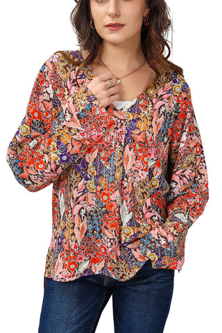 Shop Double Take Floral V-Neck Long Sleeve Blouse Now On Klozey Store - Trendy U.S. Premium Women Apparel & Accessories And Be Up-To-Fashion!