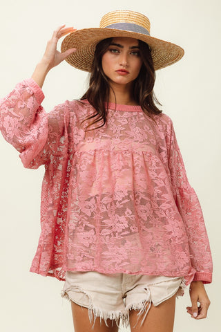 Shop BiBi Floral Lace Long Sleeve Top Now On Klozey Store - Trendy U.S. Premium Women Apparel & Accessories And Be Up-To-Fashion!