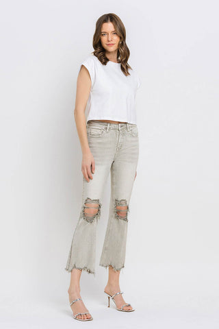 Shop Lovervet Distressed Raw Hem Cropped Flare Jeans Now On Klozey Store - Trendy U.S. Premium Women Apparel & Accessories And Be Up-To-Fashion!