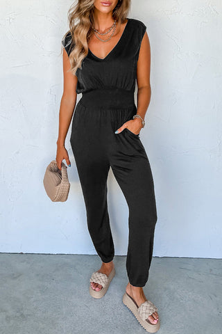 Shop V-Neck Wide Strap Pocketed Jumpsuit Now On Klozey Store - Trendy U.S. Premium Women Apparel & Accessories And Be Up-To-Fashion!