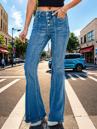 Shop Button Fly Bootcut Jeans with Pockets Now On Klozey Store - Trendy U.S. Premium Women Apparel & Accessories And Be Up-To-Fashion!