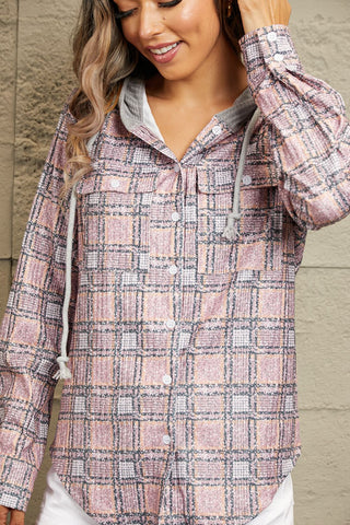 Shop Double Take Plaid Long Sleeve Hooded Jacket Now On Klozey Store - Trendy U.S. Premium Women Apparel & Accessories And Be Up-To-Fashion!