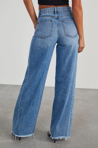 Shop Raw Hem Wide Leg Jeans with Pockets Now On Klozey Store - Trendy U.S. Premium Women Apparel & Accessories And Be Up-To-Fashion!