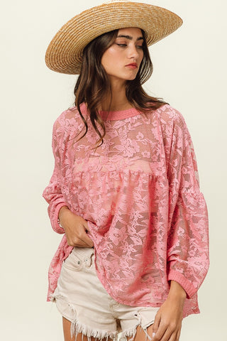 Shop BiBi Floral Lace Long Sleeve Top Now On Klozey Store - Trendy U.S. Premium Women Apparel & Accessories And Be Up-To-Fashion!