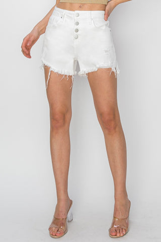 Shop RISEN Button Fly Frayed Hem Denim Shorts Now On Klozey Store - Trendy U.S. Premium Women Apparel & Accessories And Be Up-To-Fashion!