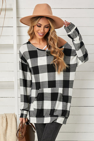 Shop Double Take Plaid Long Sleeve Tunic Sweatshirt Now On Klozey Store - Trendy U.S. Premium Women Apparel & Accessories And Be Up-To-Fashion!
