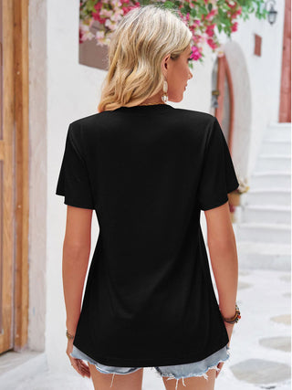 Shop Double Take Ruched V-Neck Short Sleeve T-Shirt Now On Klozey Store - Trendy U.S. Premium Women Apparel & Accessories And Be Up-To-Fashion!