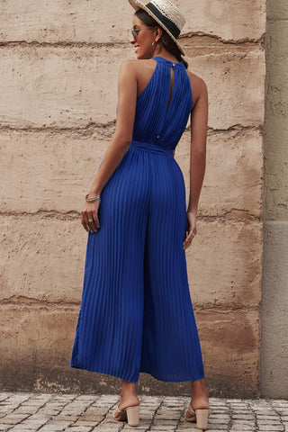 Shop Accordion Pleated Belted Grecian Neck Sleeveless Jumpsuit Now On Klozey Store - Trendy U.S. Premium Women Apparel & Accessories And Be Up-To-Fashion!