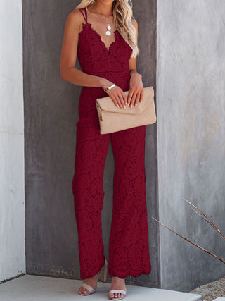 Shop Lace V-Neck Spaghetti Strap Jumpsuit Now On Klozey Store - Trendy U.S. Premium Women Apparel & Accessories And Be Up-To-Fashion!