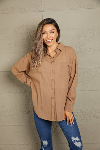 Shop Dropped Shoulder Collared High-Low Shirt Now On Klozey Store - Trendy U.S. Premium Women Apparel & Accessories And Be Up-To-Fashion!