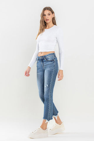 Shop Lovervet Mid Rise Frayed Hem Jeans Now On Klozey Store - Trendy U.S. Premium Women Apparel & Accessories And Be Up-To-Fashion!